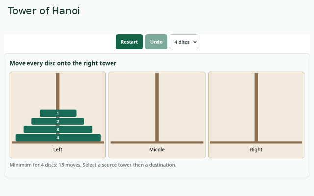 Tower of Hanoi playing interface