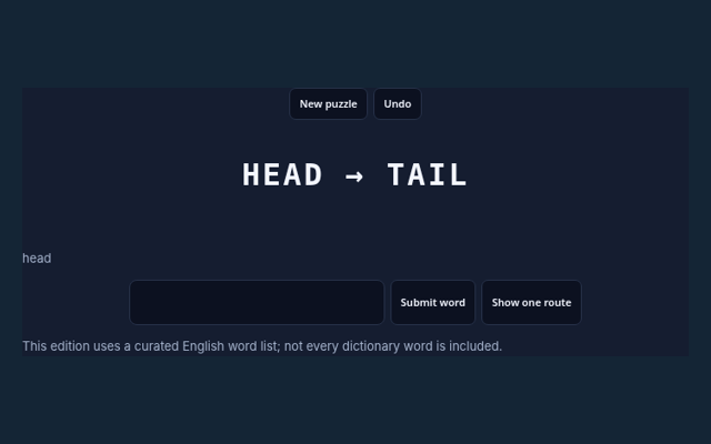 Word Ladder playing interface
